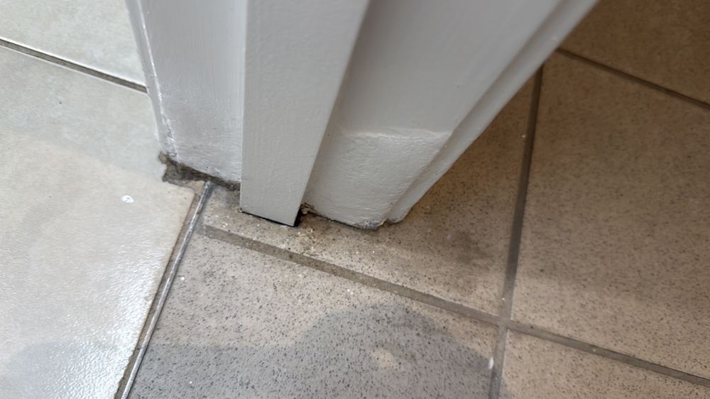 Degraded external sealant around an opening, a source of hidden damp, found during a building and pest inspection in Deer Park