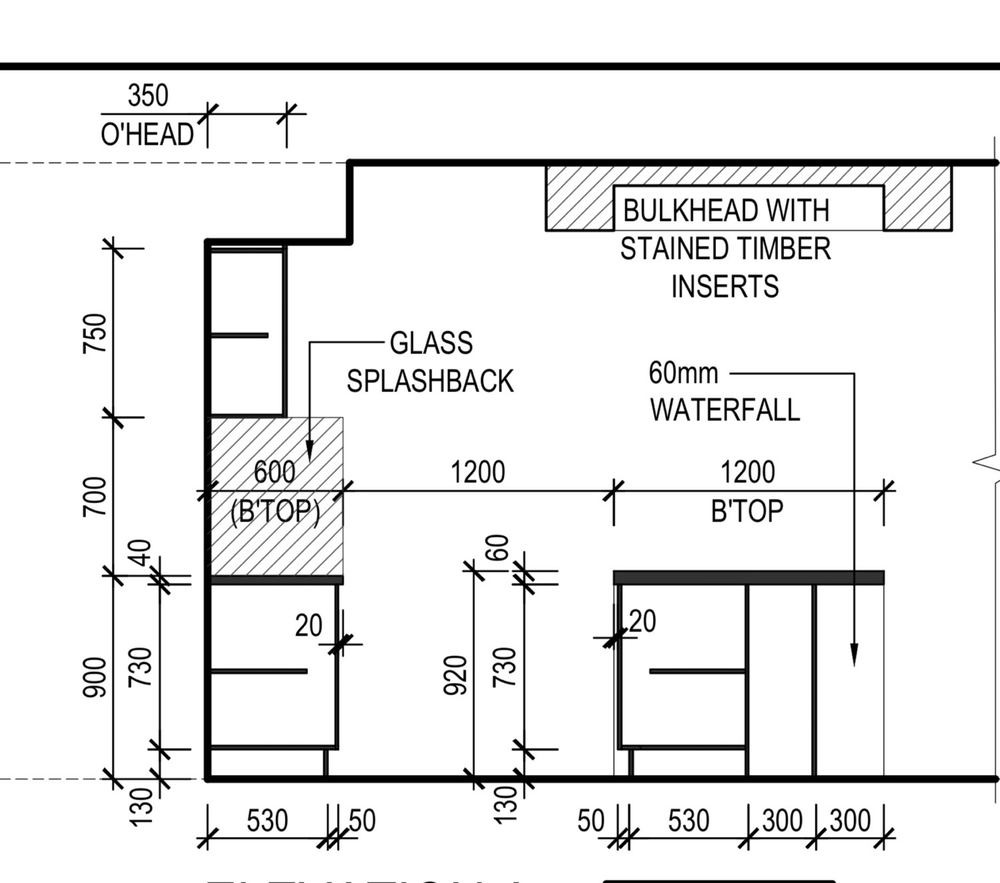 Kitchen elevation from the drawings that sets out the overhead cupboard detail, Truganina